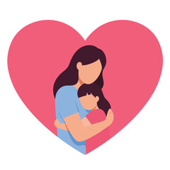 Obraz premium Mother embracing child within a heart shape in flat vector art