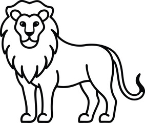 Fototapeta premium Black and White Illustration of a Standing Lion with Detailed Mane