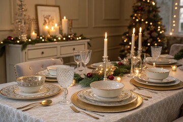Elegant Dining Setup for a Festive Holiday Gathering Generative AI