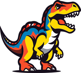 Fototapeta premium Dinosaur in Volcano Smoke and Ash Dinosaur Roaring Through Rocks