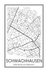 Hand drawn printable downtown road map poster of borough SCHWACHHAUSEN of the German city of BREMEN on solid white background with city name