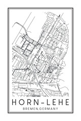 Obraz premium Hand drawn printable downtown road map poster of borough HORN-LEHE of the German city of BREMEN on solid white background with city name