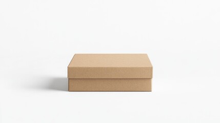 Simple Brown Cardboard Gift Box Mockup on White Background