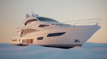 Naklejka premium White yacht on icy waters at sunrise