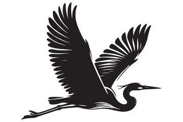 Silhouette Heron Flying With Open Wings Vector Illustration Art