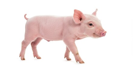 Pink Piglet Walking Isolated - Adorable pink piglet walking, isolated on white. Symbolizing innocence, purity, growth, new beginnings, and farm life