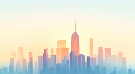 Fototapeta premium A stylized cityscape at dawn, showcasing a vibrant urban horizon.