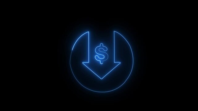Business loss. Cash with down arrow stocks graph, Cost reduction. Money symbol with down arrow. dollar sign loss direction .