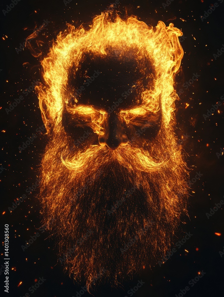 Aufkleber glowing flame beard illustration capturing a fiery fantasy concept on a black background with intric