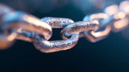 Close-up of a metallic chain link showcasing its texture and shine under soft lighting for industrial aesthetics