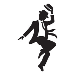 Stylish Silhouette of a Man Dancing with Hat Illustration Vector