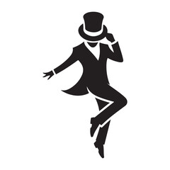 Silhouette of Elegant Dancer with Top Hat Vector Illustration Art