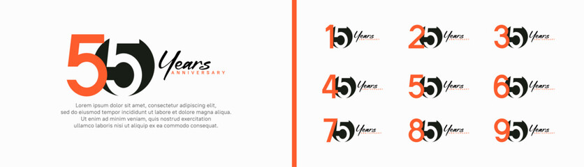 set of anniversary logo style with handwriting. vector design orange and black color for celebration