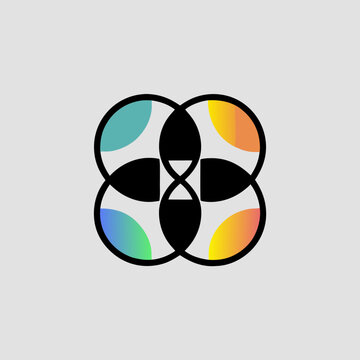 Interconnectedness and harmony logo design vibrant color palette minimalist abstract graphic design clean lines bold shapes symmetrical