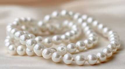 Glistening pearl necklace closeup.
