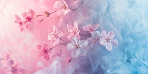 Delicate Pink & Blue Flowers in Smoke