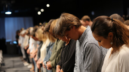 Fototapeta premium Worshippers Bowing in Unison During a Spiritual Service