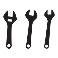 Set of Black and White Adjustable Wrenches Tool Vector Illustration