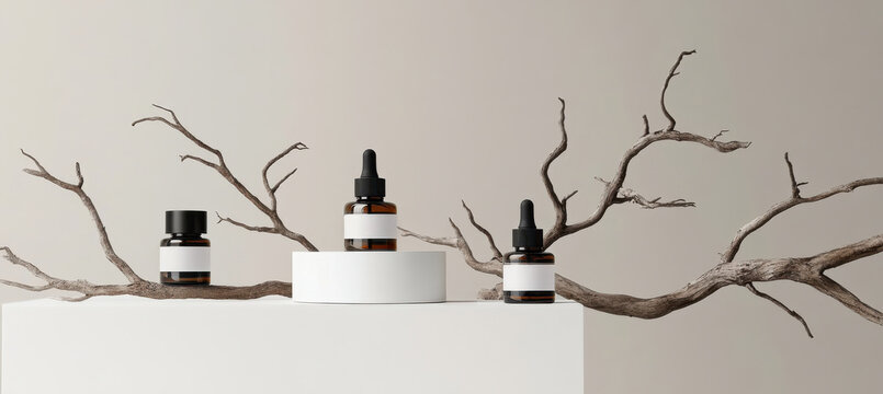 A serene arrangement of various skincare products.