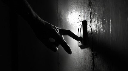 A hand reaches out to flip a light switch, symbolizing power, control, decision-making, energy, and change.