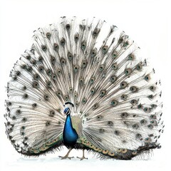 Obraz premium Majestic Peacock Displaying Vibrant Feathers in an Artistic and Elegant Pose Against a Plain Background