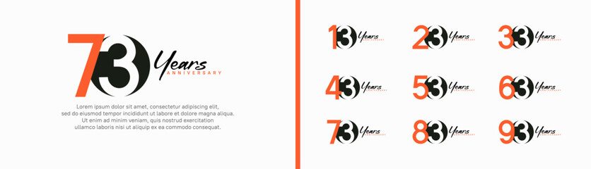 set of anniversary logo style with handwriting. vector design orange and black color for celebration