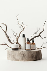 A serene arrangement of various skincare products.