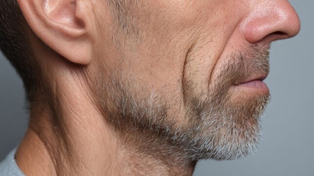 Profile view of a man's jaw.