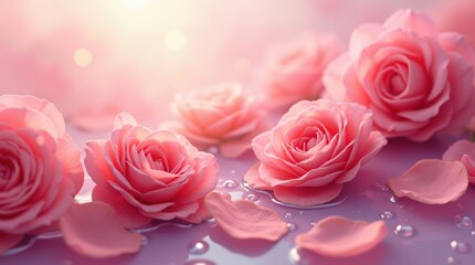 An artistic illustration of rose petals floating in oil, with a dreamy background that enhances the beauty and elegance of the scene.