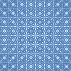 Seamless floral patter design with geometric elements in white color on light blue background