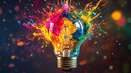 A Light Bulb Shattering in Mid-Air with Explosive Splashes of Paint Representing Creative Breakthroughs (6)