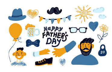 Father's day set. Cute elements for design on a white background.