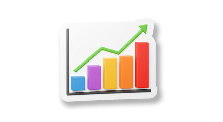A vibrant bar graph showcasing impressive growth and upward trajectory, playfully rendered in 3D with a sticker-like design.