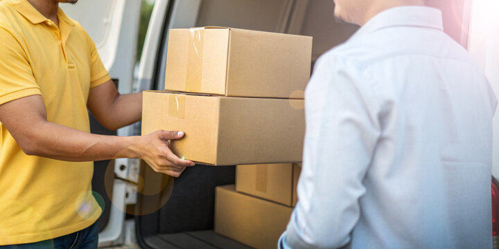 Business background. Efficient service concept and parcel delivery monitoring through mobile applications. Courier Service, Delivery, Logistics, Transportation Service