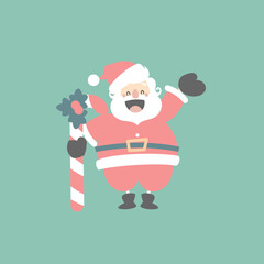 merry christmas and happy new year with cute santa claus and candy cane, flat vector illustration cartoon character costume design