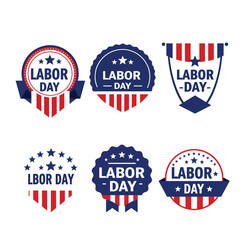 Labor Day badge designs in flat style with stars and stripes vector art