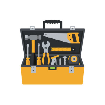 Toolbox filled with various tools in flat design vector art