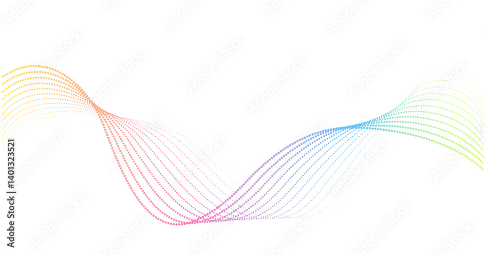 Wall mural futuristic geometric abstract shapes neon halftone pulsating wavy dotted lines. gradient iridescent 