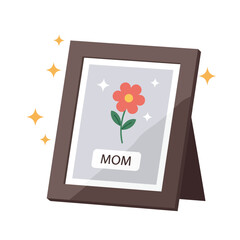 Framed flower illustration with text for mom in flat vector art style