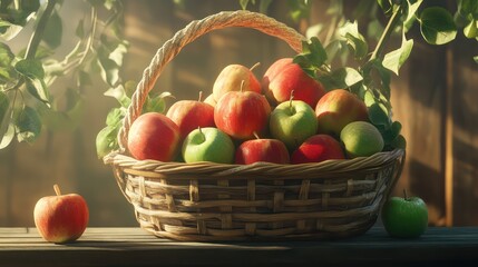 Apples in wicker basket still life