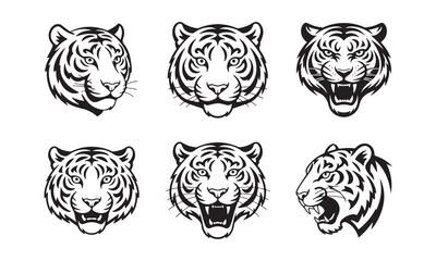 tiger head bundle silhouette vector