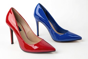 Stylish Red and Blue High Heel Shoes on White Background Generative AI