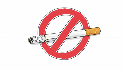 No smoking sign continuous single line drawing art template where a prohibited sign is on the cigarette. Non-smoking area. Smoking is injurious for health. 
