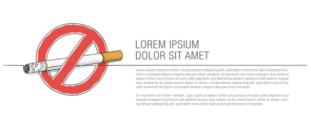 No smoking sign continuous single line drawing art template where a prohibited sign is on the cigarette. Non-smoking area. Smoking is injurious for health. 
