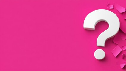 3D white question mark on a magenta background, in banner format, with copy space Generative AI