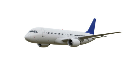 A majestic passenger jet in flight, soaring through a clear sky with a clean white and blue design.