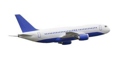 A majestic passenger jet soaring through the sky, a symbol of adventure and global connection, captured in a clean, three-dimensional render.