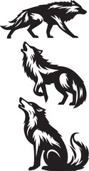 Set of wolf silhouette vector-bold black wild animal illustrations 