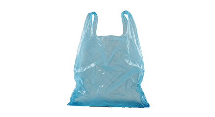 Obraz premium A light blue plastic shopping bag sits empty on a neutral background, a stark symbol of consumerism and environmental impact, showcasing its translucent texture.