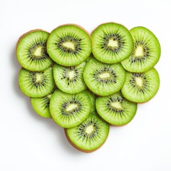 Heart Shaped Arrangement of Sliced Fresh Kiwifruit on White Background Healthy Food Concept